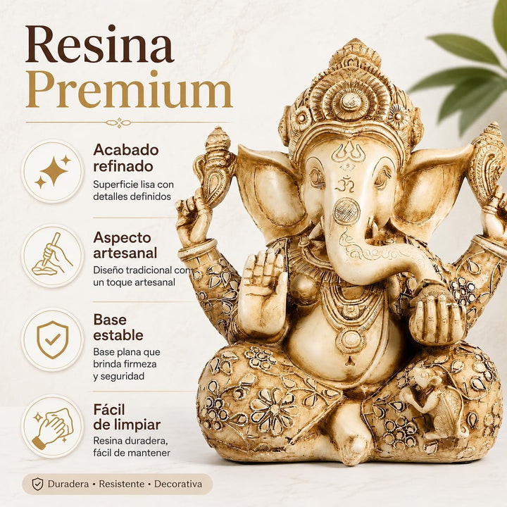 DOITOOL Hindu-Gott Ganesha Idol Statue Indischer Elefant Buddha Ganesha Skulptur 26,5 x 30,5 cm Sege
