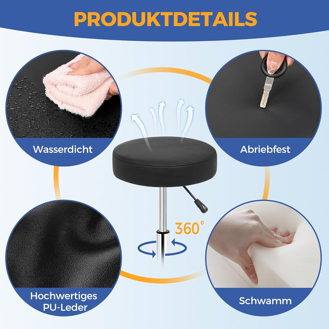 ANWBROAD Rollhocker höhenverstellbar mit Rollen 360° Drehhocker Hocker, Arbeitshocker bis 205 kg bel