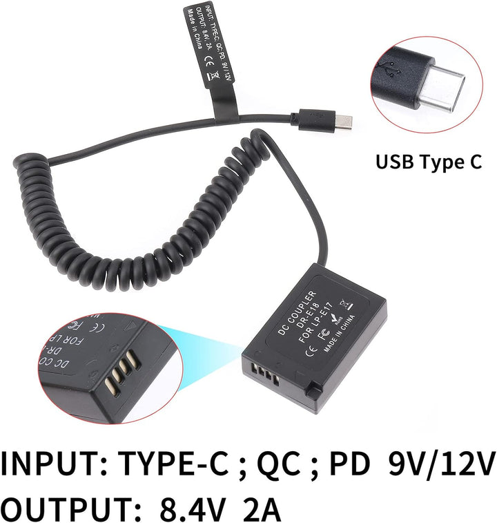 FOTGA USB-C Typ-C auf LP-E17 Federkabel DR-E18 Volldecodierungskabel für Canon EOS RP 77D 200D Mark