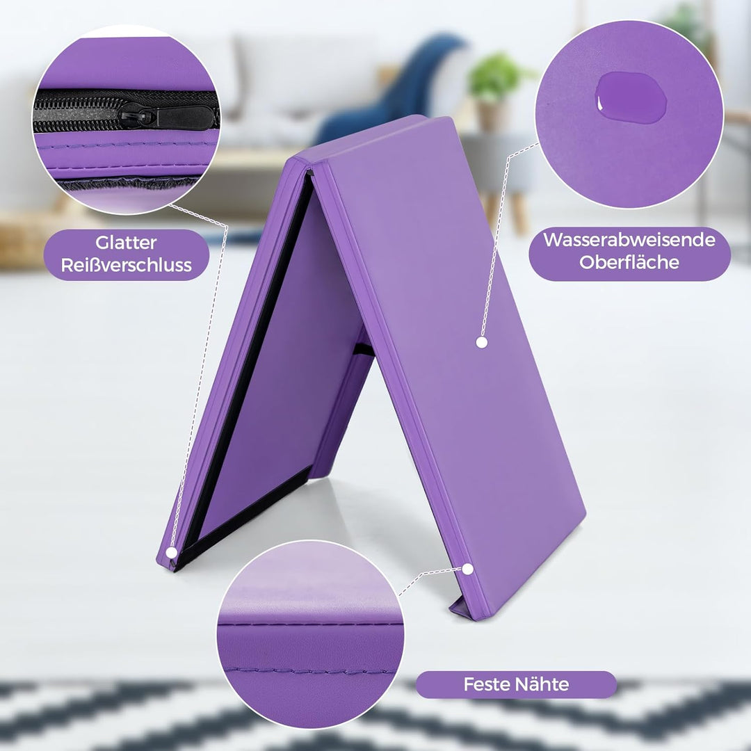 COSTWAY 180x60x4cm Weichbodenmatte, 2 Fach klappbare Gymnastikmatte, Yogamatte mit Klettverschluss u