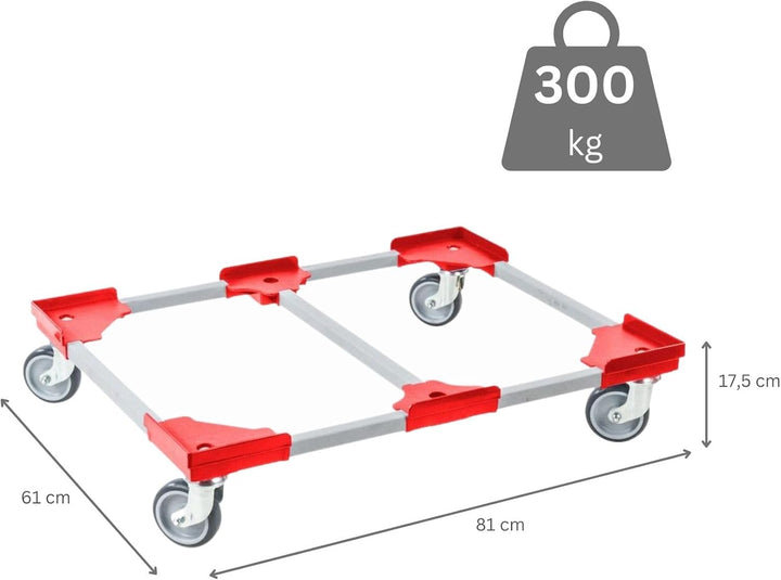 PROREGAL Profi-Flex Transportroller für Euroboxen 80x60cm mit Kunststoffräder rot | 4 Lenkrollen | u