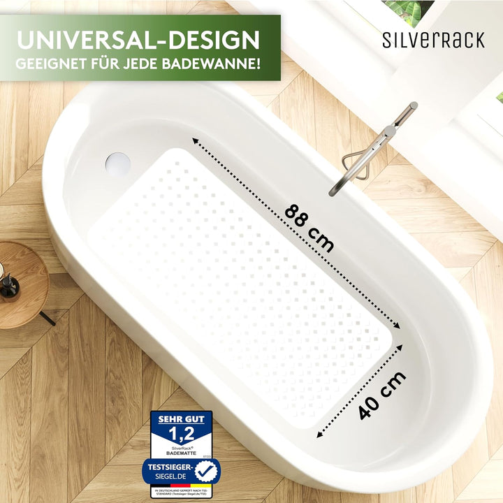 SilverRack Badewannenmatte 88x40 cm (Weiss RAUTEN) - Antirutschmatte Badewanne BPA frei für Kinder u