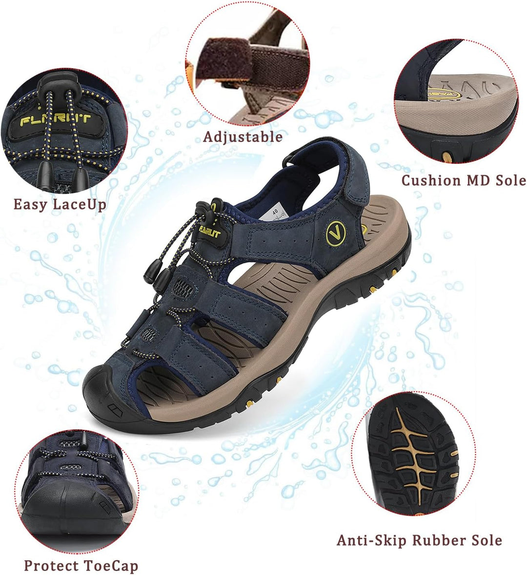 FLARUT Sandalen Herren Outdoorsandalen Sommer Wanderschuhe Trekkingsandalen Leder Strand Wandersanda