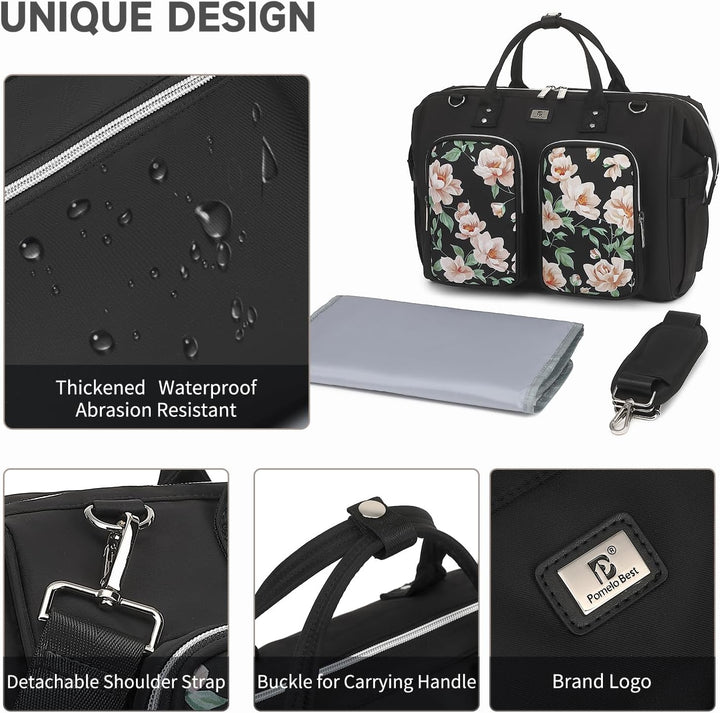 Pomelo Best Wickeltasche mit wasserdicher Wickelunterlage und 2 Kinderwagen Haken verstellbare Schul