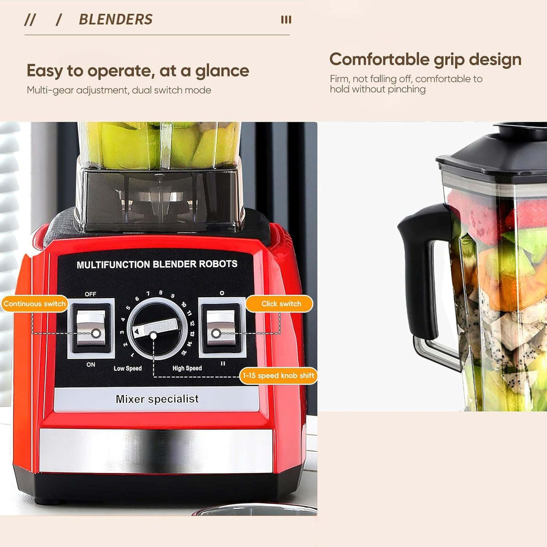 1500W Standmixer, 3-in-1 Hochleistungsmixer mit 2.5L+1.5L+0.5L Container, 15 Geschwindigkeiten, Auto