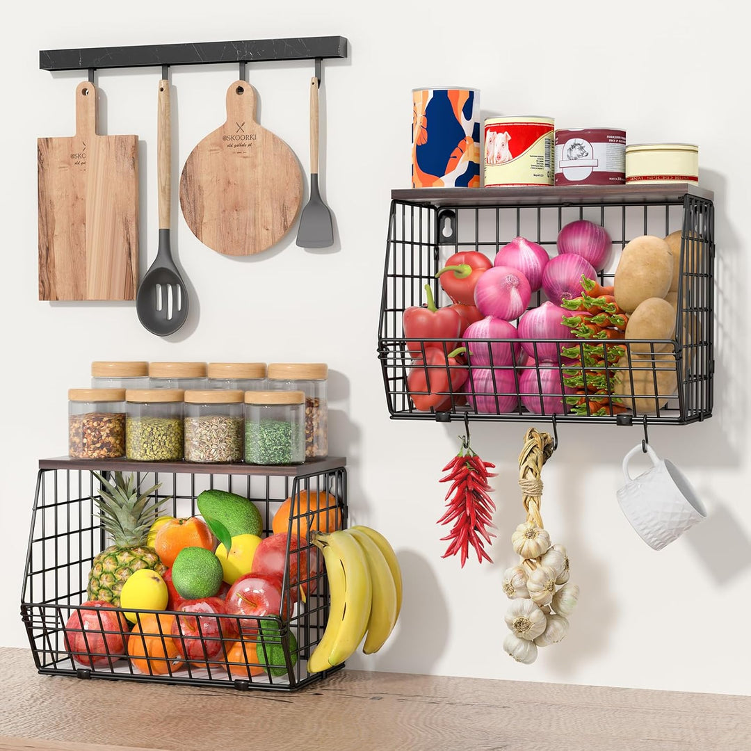 Wawocs 2 Obstkorb Stöckig Etagere Hängend, Obstschale Gross Obstkorb Wand für Küche, Hängende Obstkö