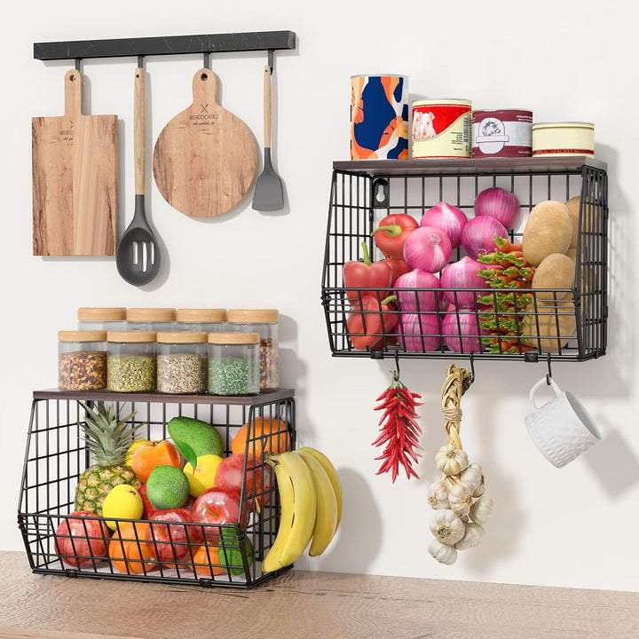 Wawocs 2 Obstkorb Stöckig Etagere Hängend, Obstschale Gross Obstkorb Wand für Küche, Hängende Obstkö