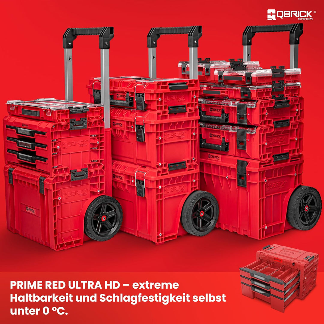 Qbrick System Werkzeugkoffer Sortierbox Leer - 3 Schubladen - Werkzeugkiste - 542 x 335 x 369 mm Rot