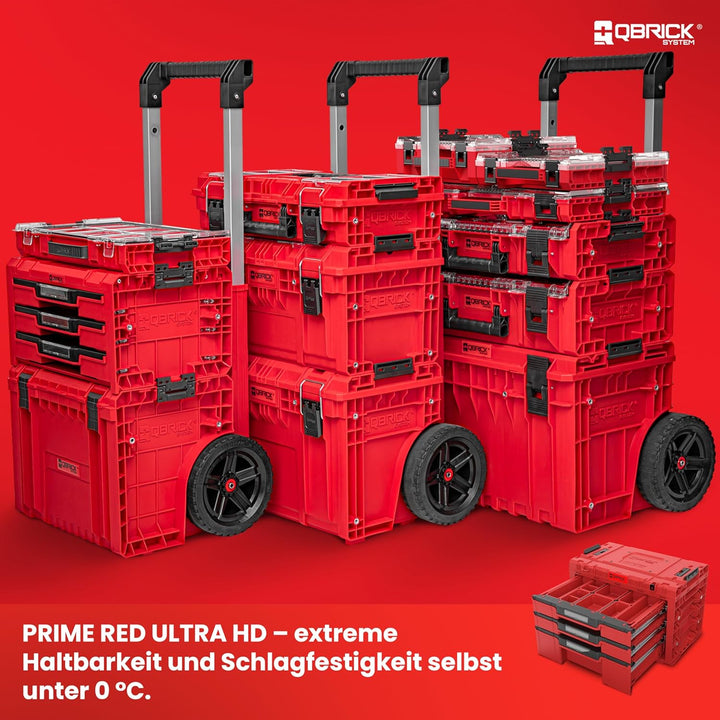 Qbrick System Werkzeugkoffer Sortierbox Leer - 3 Schubladen - Werkzeugkiste - 542 x 335 x 369 mm Rot
