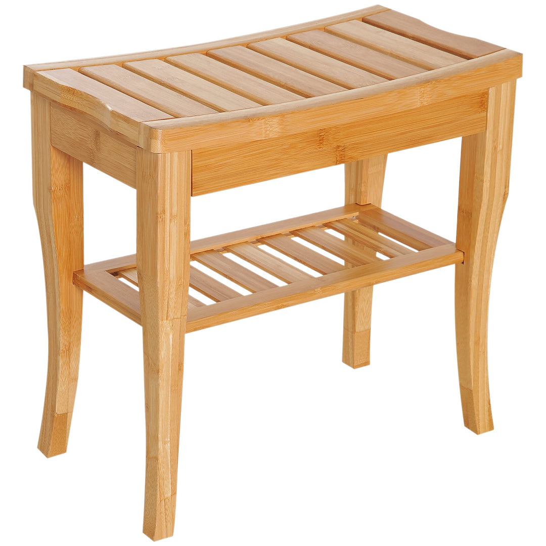 HOMCOM Duschhocker Badhocker mit Ablage Duschsitz Duschstuhl Badstuhl Badregal Bambus Natur 47,5 x 2