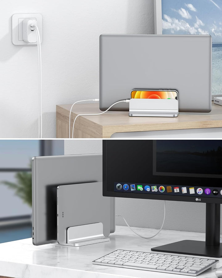 OMOTON [Aktualisierte Version Vertikaler Doppelständer für Laptops, Dualer Desktop-Laptop-Ständerhal
