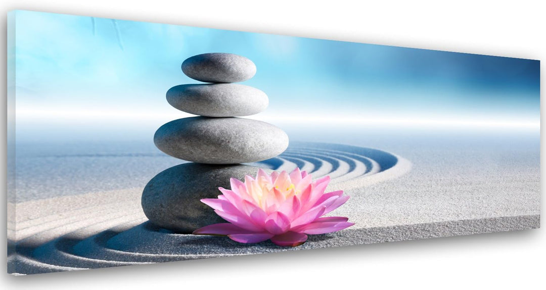 Feeby Frames, Leinwandbild, Bilder, Wand Bild, Wandbilder, Kunstdruck 30x90cm, STEINE, BLUME, SAND,