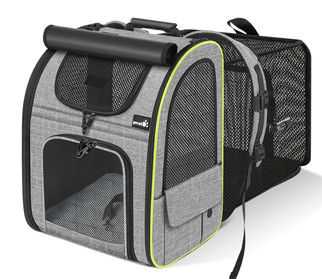 pecute Haustier Rucksack mit Netzfenster XL für 6-10 kg, Erweiterbarer Platz, Tragbare & Faltbare Ka