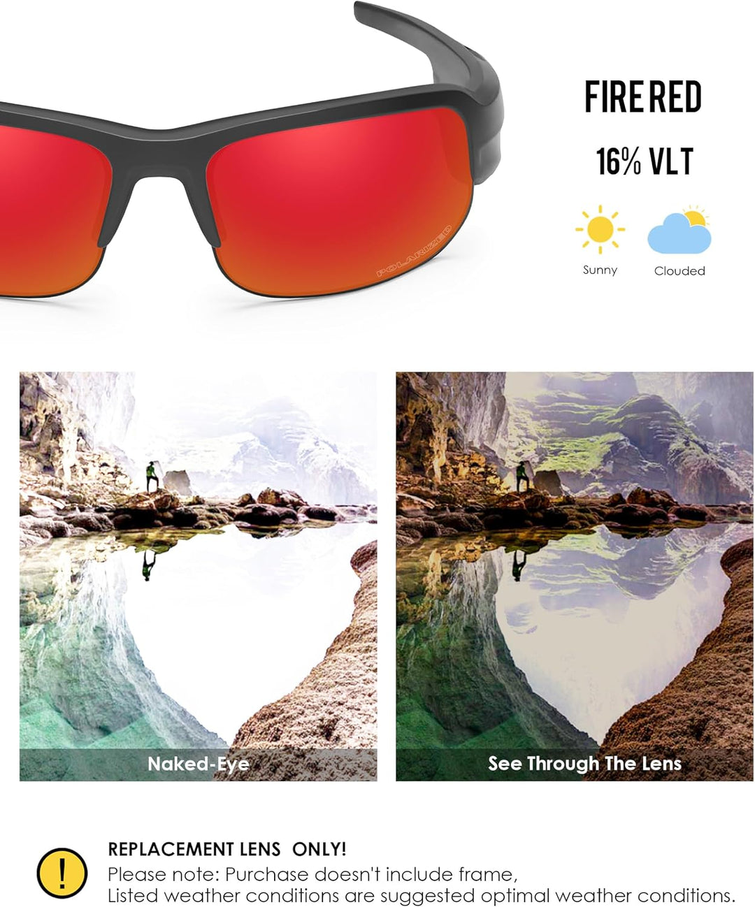 BlazerBuck Polycarbonat Ersatzgläser für BOSE Tempo Sonnenbrillen Feuerrot Polarisiert, Feuerrot Pol