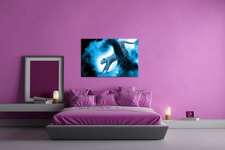 deyoli exotischer Gepard im Mondschein Format 80x60 Effekt: Monocrome Blau als Leinwandbild, Motiv f