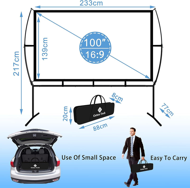 Leinwand Beamer, 233 x 139 cm (100 Zoll) 16: 9, Beamer Leinwand, einfache Installation und Bedienung