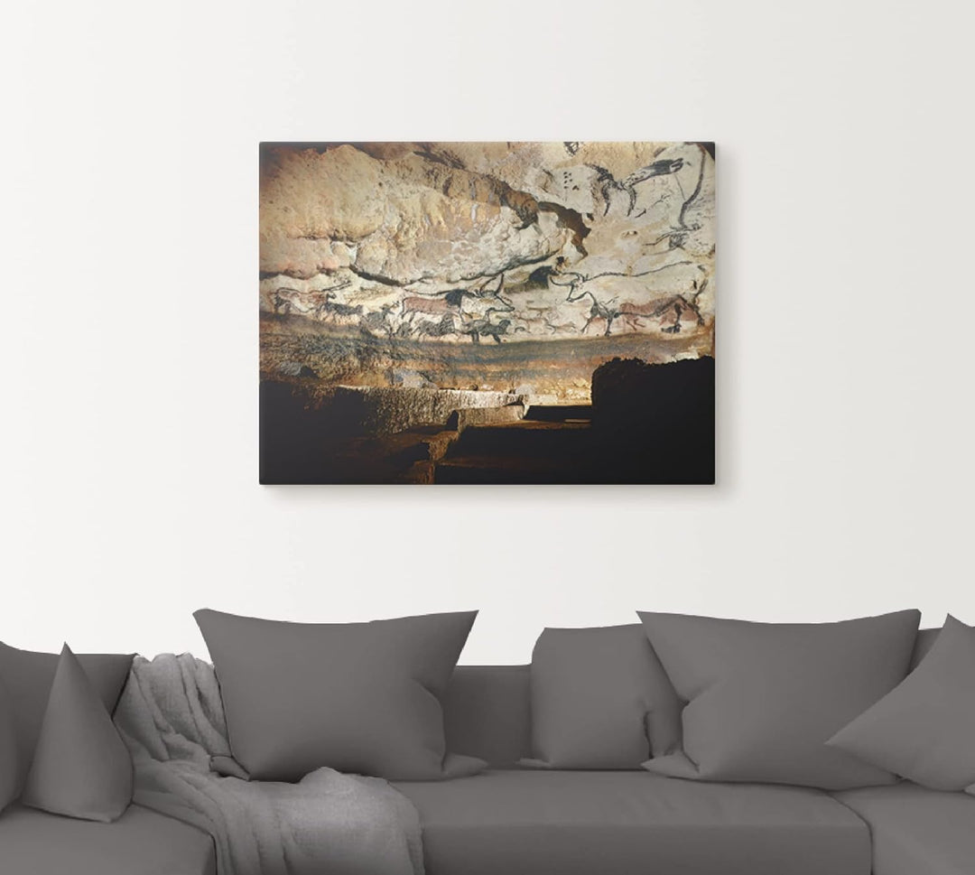 ARTland Leinwandbilder Wandbild Bild auf Leinwand 60x45 cm Wanddeko Steinzeit Tiere Stier Höhle von