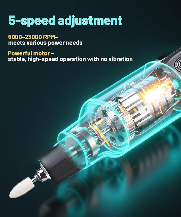 8V Akku Multifunktionswerkzeug Rotationswerkzeug 5-Gang(6000-23000 U/min) mit 56 Zubehör, Kabellos D