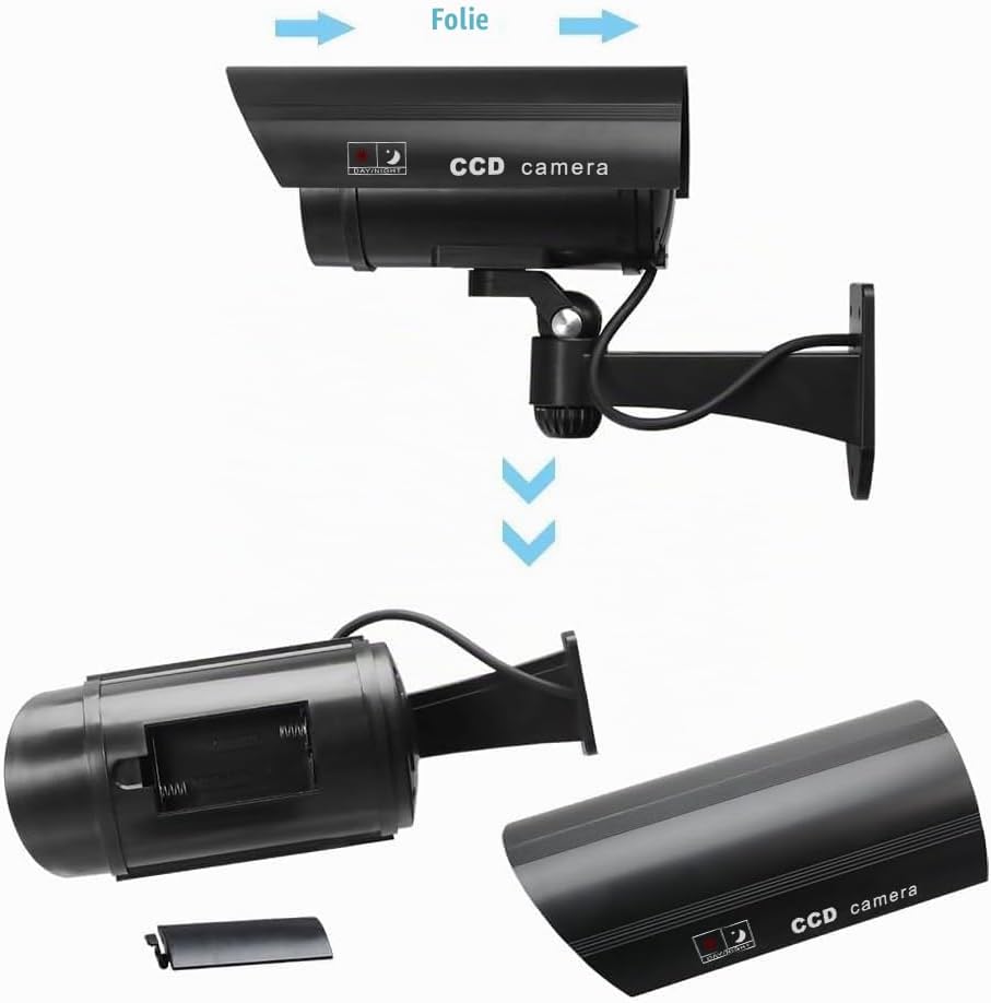 2 Stück Kamera Atrappe Aussen, Dummy Kamera Fake Überwachungskameras CCTV Kameraatrappe Sicherheitsk