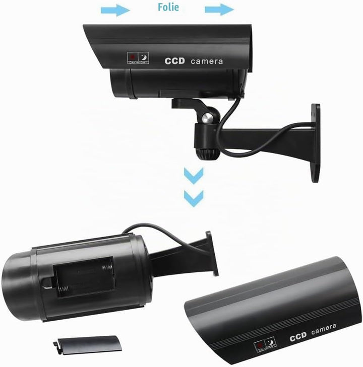 2 Stück Kamera Atrappe Aussen, Dummy Kamera Fake Überwachungskameras CCTV Kameraatrappe Sicherheitsk