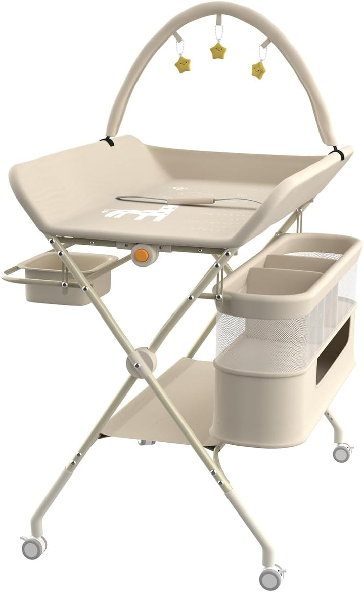 OHMG klappbare Wickelkommode Wickeltisch, Baby Wickelkombi, mit Wickelauflage Sicherheitsgurt und Ab