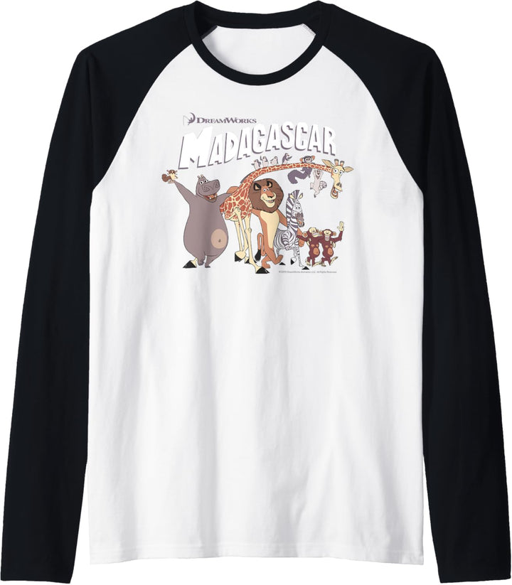 Madagascar Cartoon Group Shot Movie Logo Raglan