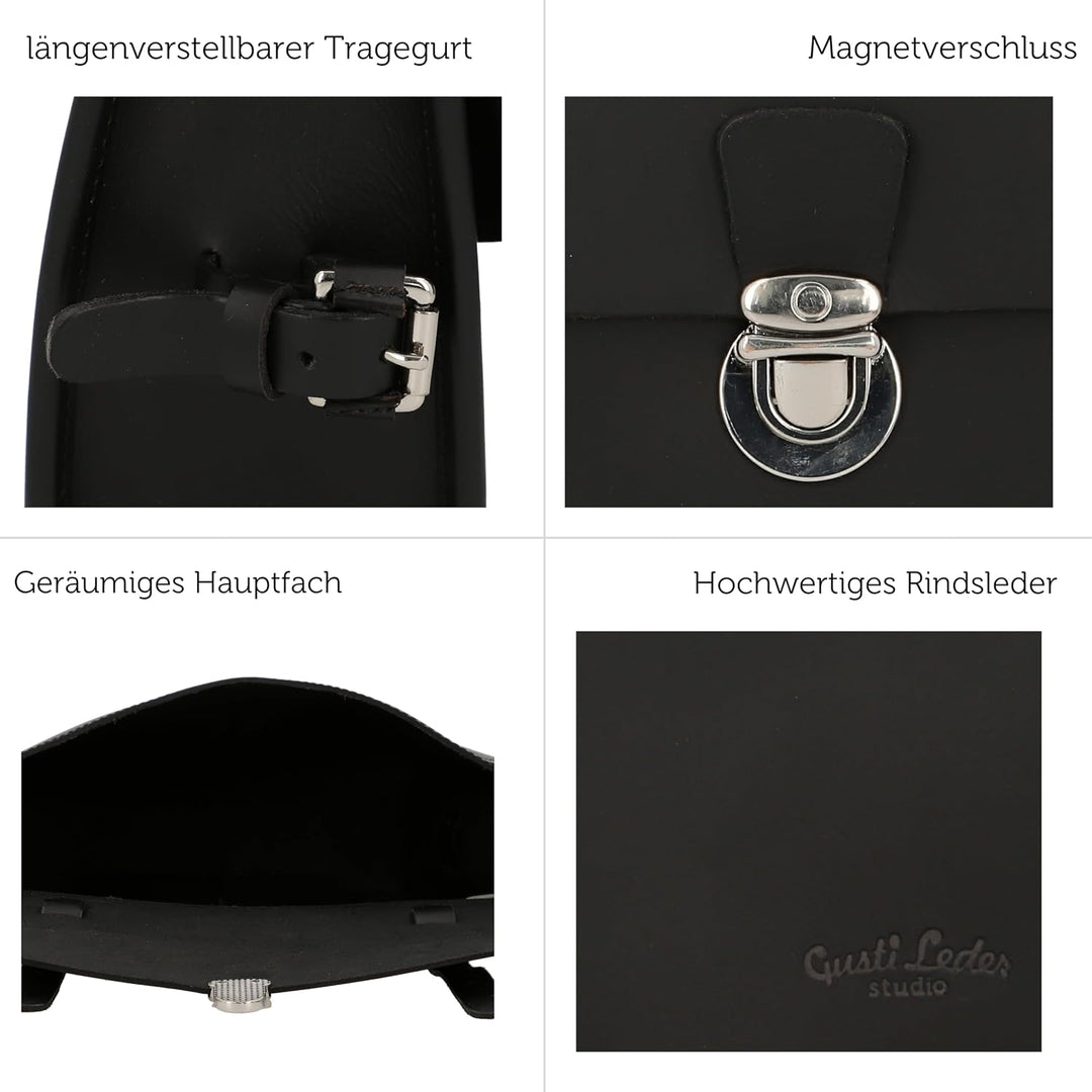 Gusti Rahmentasche Leder - JEF P. Damen und Herren Radtasche Ledertasche Fahrrad Fahrradtasche Schwa