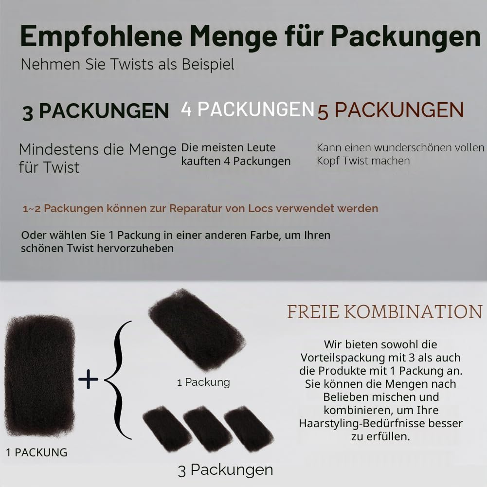 FASHION IDOL Afro Kinkys Bulk Echthaar für Dreadlock Extensions 10 Zoll 1 Packung 50 Gramm natürlich