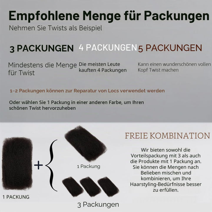 FASHION IDOL Afro Kinkys Bulk Echthaar für Dreadlock Extensions 10 Zoll 1 Packung 50 Gramm natürlich