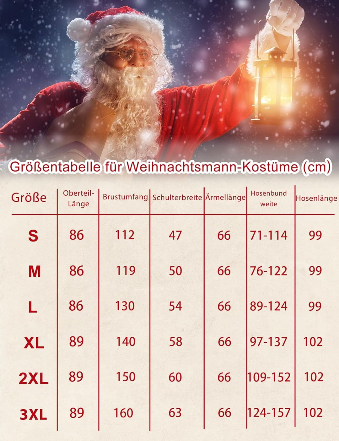 Ahititi Weihnachtsmann Kostüm für Männer Deluxe Erwachsene Santa Anzug Herren Rot 10 teilig Professi