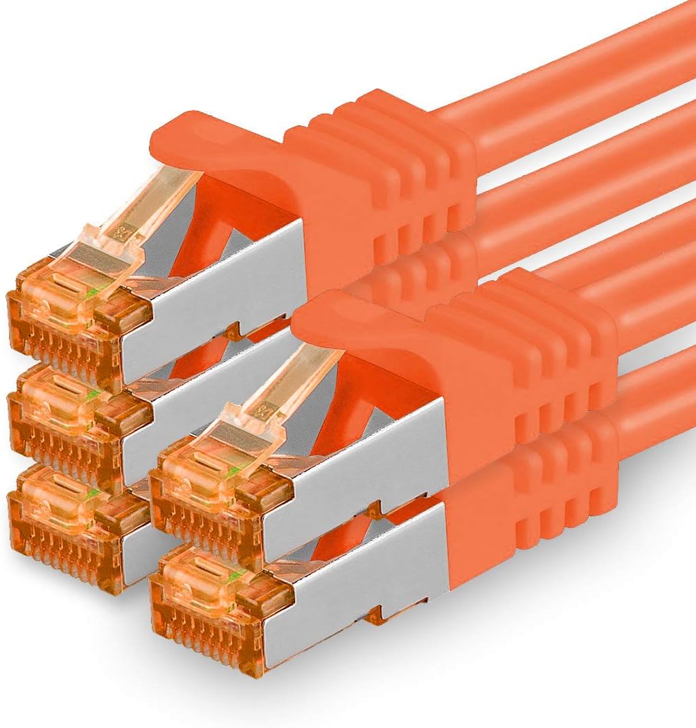 1aTTack.de 7,5m - Cat.7 Netzwerkkabel Orange - 5 Stück Gigabit Ethernet LAN Kabel 10000 Mbit s Patch