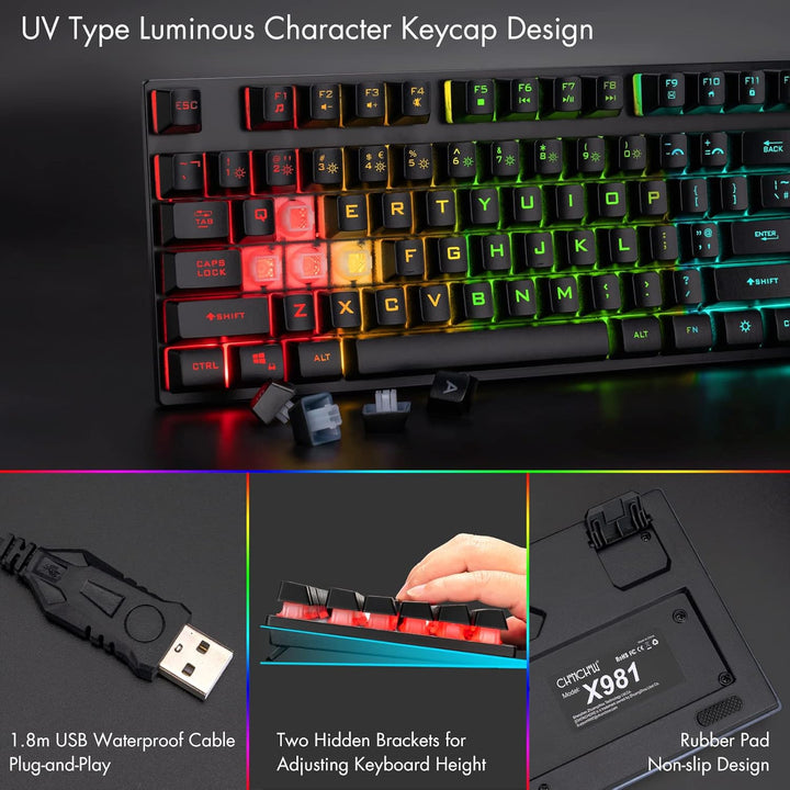 CHONCHOW Kabelgebundene Gaming-Tastatur und -Maus für Mac PC PS5 PS4 Xbox One Gamer, RGB-Hintergrund