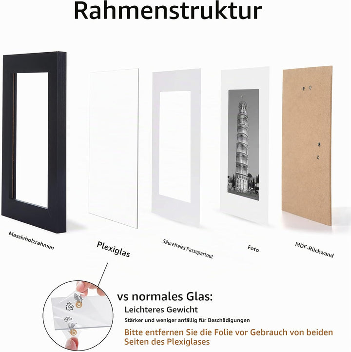 YEEPHAN 12x12 quadratischer Bilderrahmen aus Eichenholz mit Plastic glass front,30x30cm Fotorahmen f