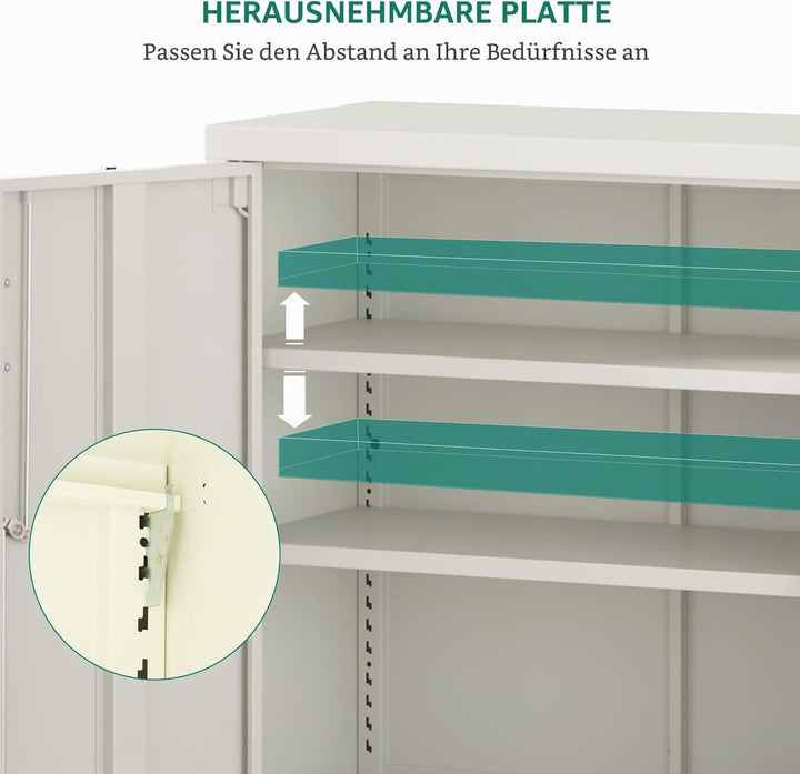 YITAHOME Aktenschrank Abschliessbar, Metallschrank mit 2 Verstellbare Einlegeböden, Büroschrank Stah