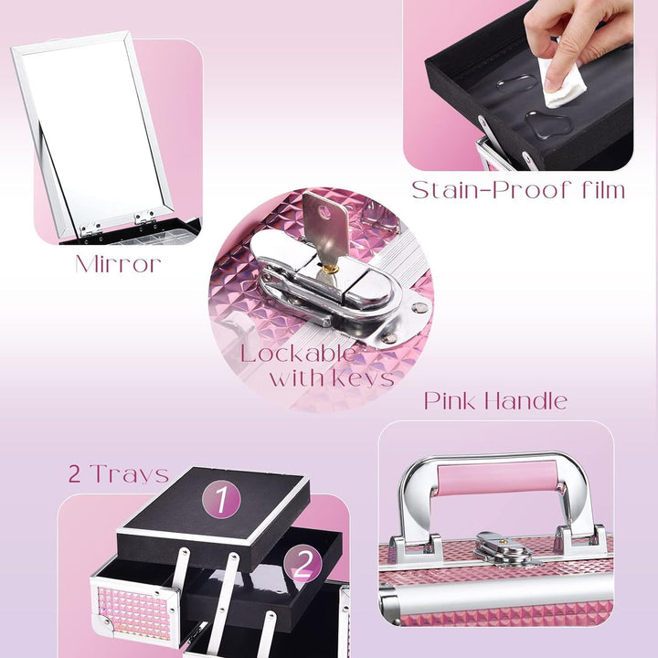 Kosmetikkoffer Schminkkoffer Leer Make up Koffer mit Spiegel Abschliessbare Beauty Case Nagelkoffer
