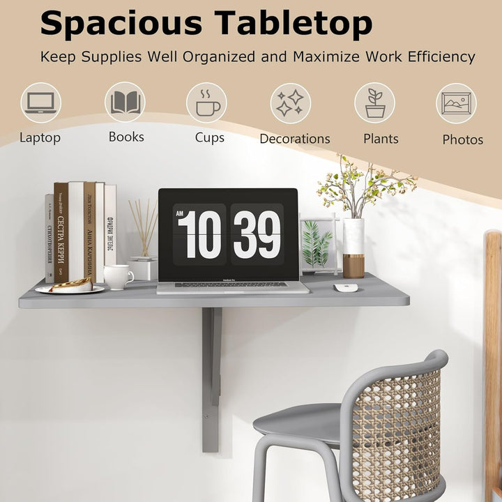 LIFEZEAL Wandklapptisch, Wandtisch aus Holz, Schwimmender Schreibtisch mit grosser Tischplatte, Lapt
