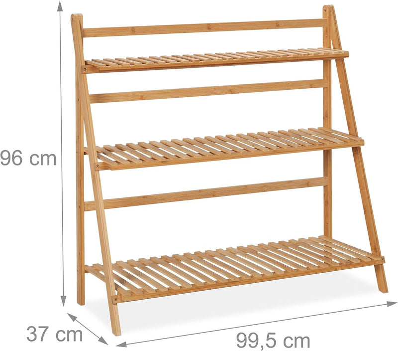 Relaxdays Blumenregal aus Bambus, Pflanzenständer mit 3 Ebenen, HxBxT: 96 x 99,5 x 37 cm, klappbare