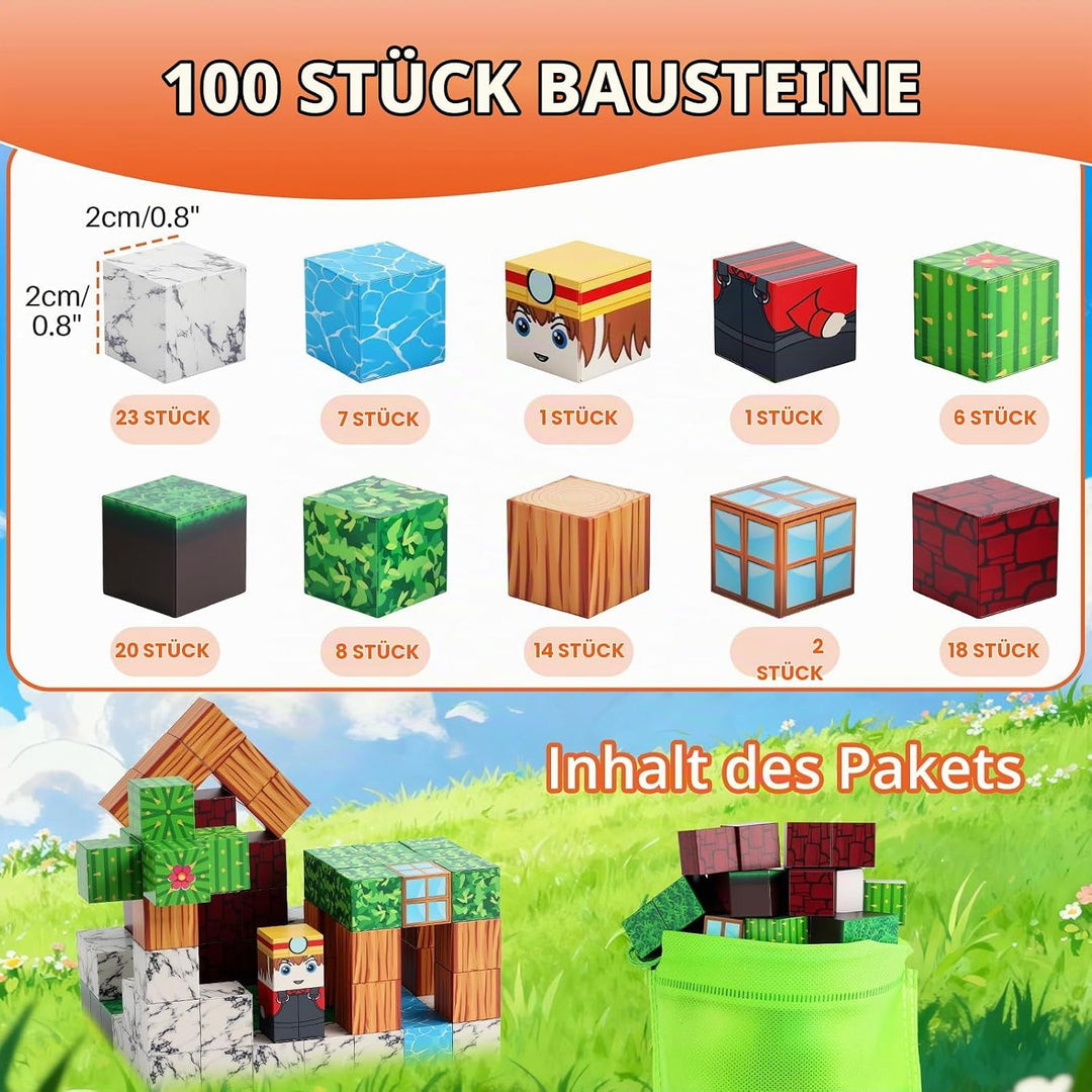 FUNYKICH Magnetische Bausteine, 100PCS Magnetbausteine Bauwelt Magnetspielzeug für ab 3-10 Jahren Ju