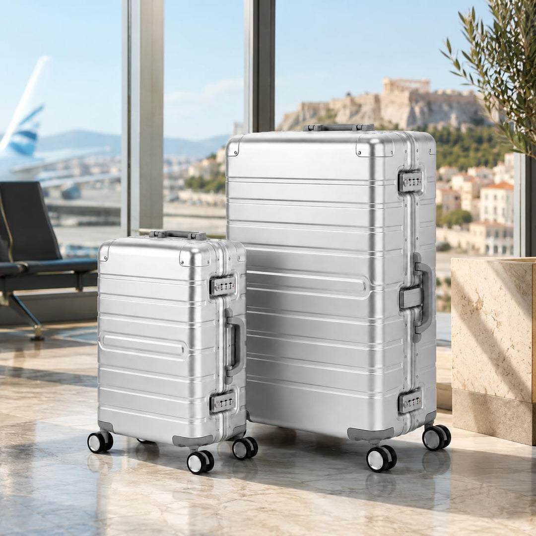 Travelhouse Oslo Alu Reisekoffer Silber S-55cm &amp; L-75cm Hartschalenkoffer Reise Trolley Koffer Set S