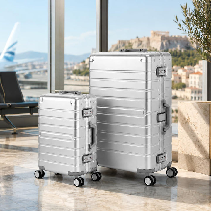 Travelhouse Oslo Alu Reisekoffer Silber S-55cm &amp; L-75cm Hartschalenkoffer Reise Trolley Koffer Set S