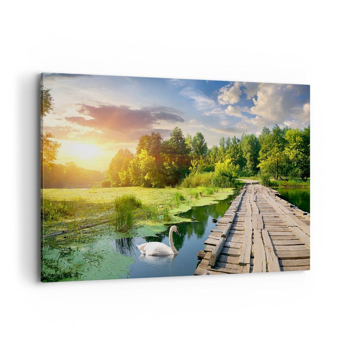 Bilder auf Leinwand 100x70cm Leinwandbild Architektur Promenade Schwan Landschaft Gross Wanddeko Bil