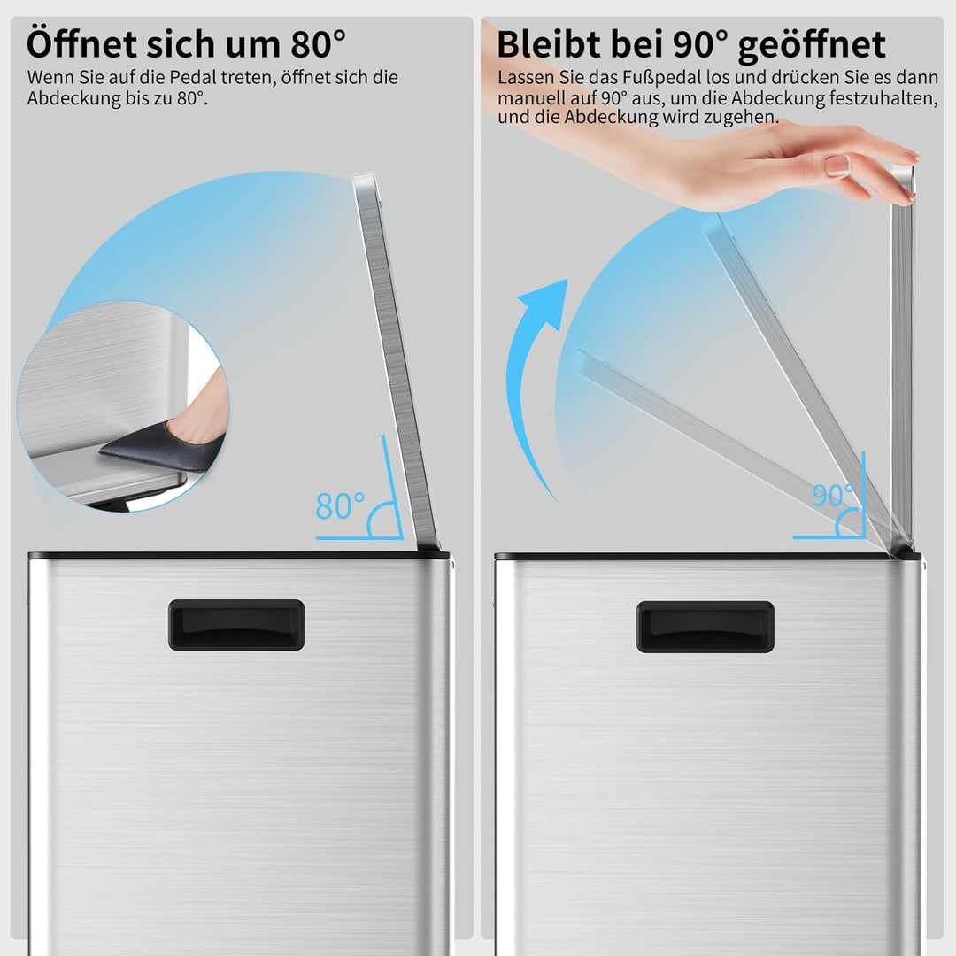 mVm Mülleimer Küche,45 Liter Treteimer,3 x 15 Liter Treteimer, 3 Fächer, Mülltrennsystem, Abfalleime
