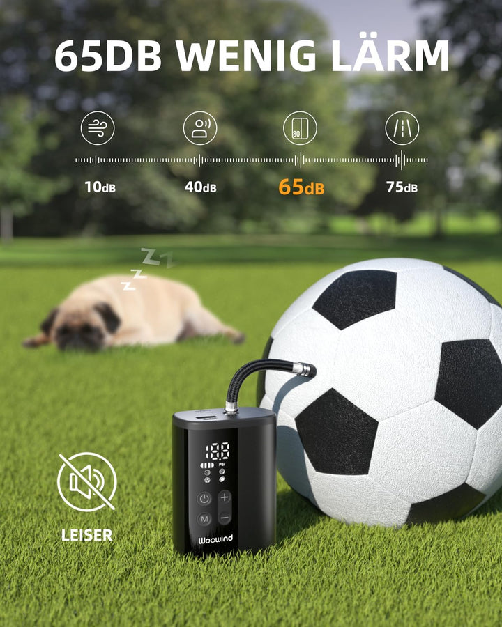 Woowind P101 Ballpumpe Elektrisch mit 12 PSI, 4000mAh Power Bank, LED Licht, Auto-Stop, für Fussball