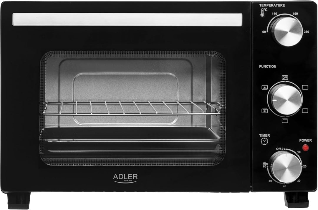 ADLER EUROPE AD 6024 Mini Elektrischer Ofen 22L, Minibackofen mit Umluft, Timer, Ideal für Camping