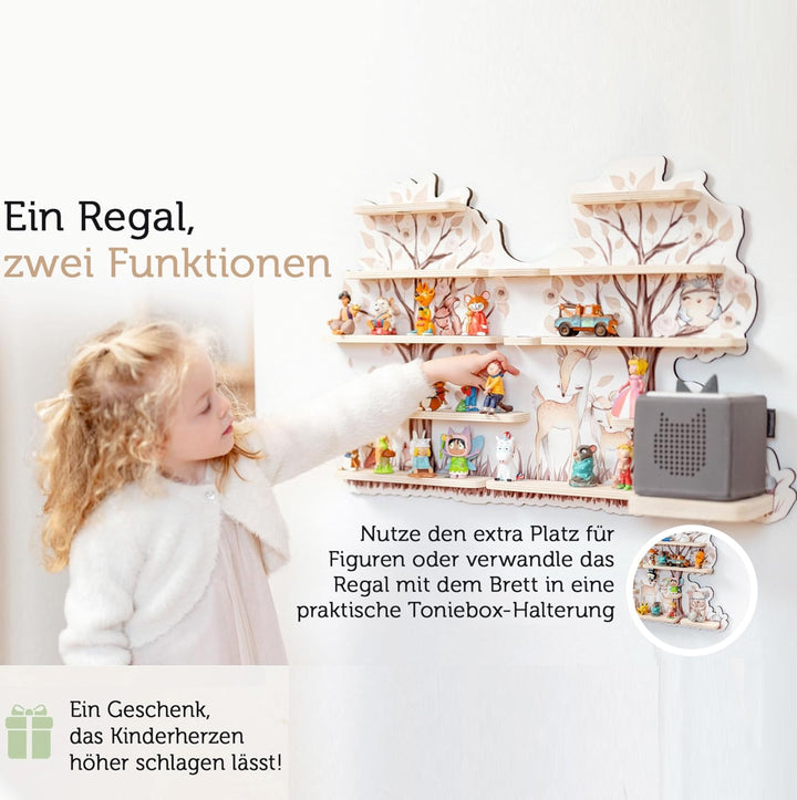 Farbklecks-Collection Tonie Regal Dino braun, Wandregal für bis zu 35 Hörfiguren, Masse 48 x 77 cm,
