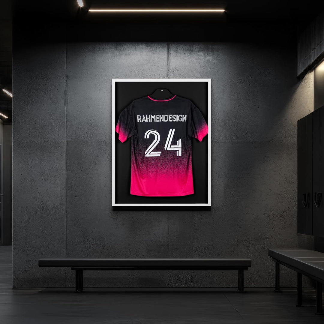 Trikotrahmen Weiss 70x90 mit Passepartout Lichtgrau – 3D Objektrahmen für Fussballtrikots – Jersey F