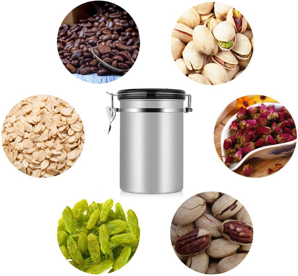 Kaffeekanister, 1,8 L, Edelstahl, Grosser Behälter, Luftdicht, für Gemahlenes Stahlpulver und Bohnen