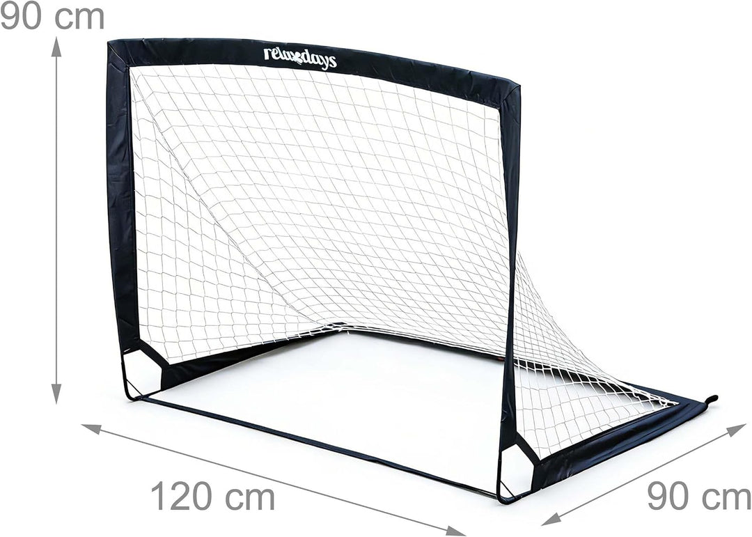 Relaxdays Fussballtor, 2er Set, HxBxT: 90 x 120 x 90 cm, faltbar, mit Erdhaken &amp; Tragetasche, Kinder