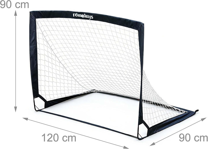 Relaxdays Fussballtor, 2er Set, HxBxT: 90 x 120 x 90 cm, faltbar, mit Erdhaken &amp; Tragetasche, Kinder