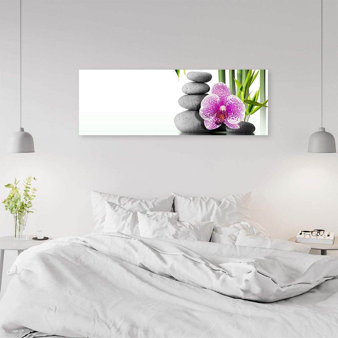 Leinwandbild XXL Zen Wandbild Kunst Orchidee Weiss 150x50 cm Leinwandbild 150x50 cm Weiss_a, Leinwan
